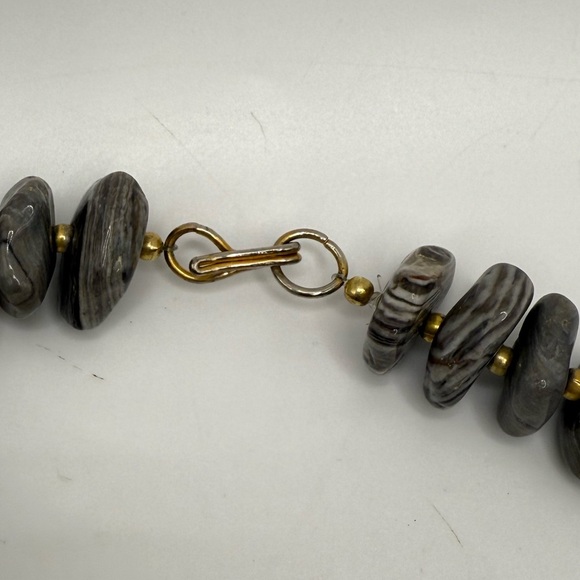 Chunky Polished Stone Bead Statement Necklace – Gray & Brown Tones - Picture 4 of 4